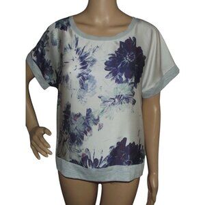 Simply Vera Wang Top Womens PS (petite small Purple Floral gray knit back blouse